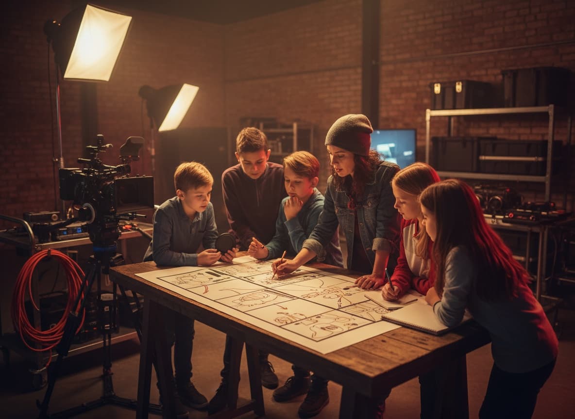 Çocuk Sinema Okulu dersinde storyboard çalışması